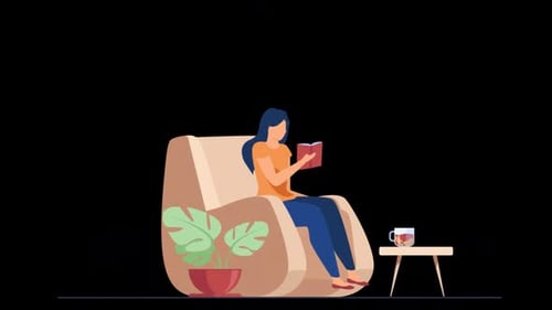 The Woman is Sitting on The Sofa and Reading a Book Alpha Channel