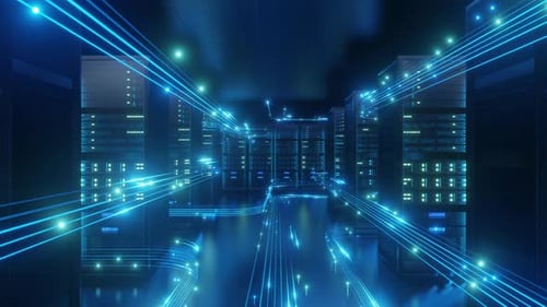 Server room with line network data