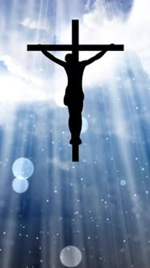Easter Crucifix Silhouette with Shining Light Rays Background