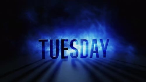 Tuesday day of the week , 3d text intro with blue light in the background.