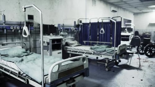 Unoccupied Hospital Ward with Aging Equipment and Gloomy Atmosphere