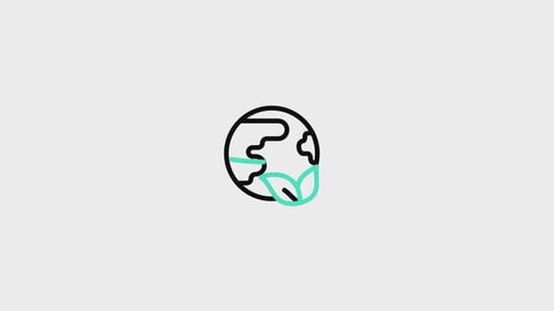 Animated Earth and Leaf Icon in Minimalist Line Art Style