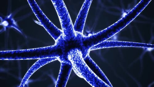 Lebendige Neuronenzelle mit leuchtenden Verbindungen auf dunklem Hintergrund