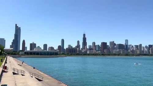 Video captures the stunning Chicago skyline from Grant Park, with the iconic Willis Tower and other