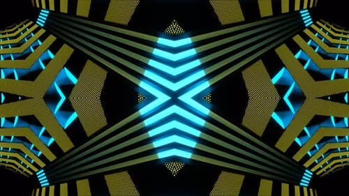 Yellow And Blue Neon Endless Arrow Kaleidoscope Background Vj Loop In 4K