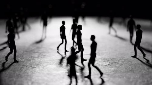 Silhouettes of People Walking in Minimalist Black and White Animation