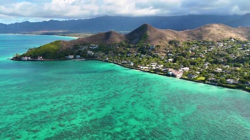 Vista aérea da costa de Kailua, Estados Unidos.