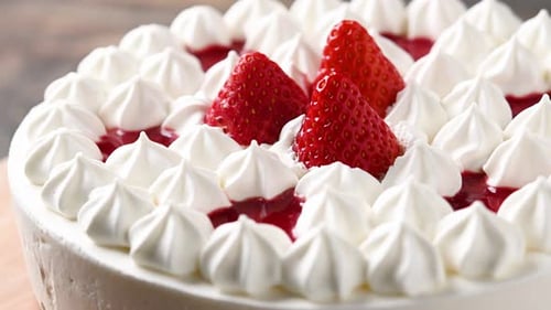 Sweet Strawberry Cake Close-Up With Creamy Frosting