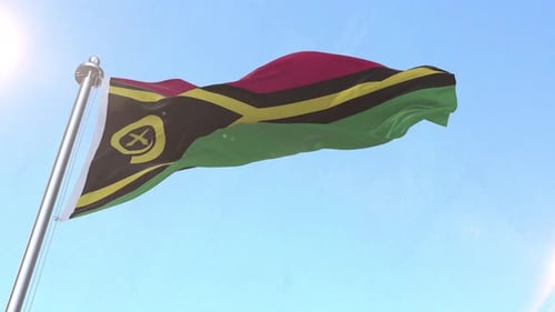 Vanuatu Flag Waving Against Blue Sky Animation