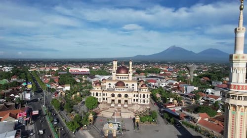Aerial of Al Aqsa mosque islamic center in Klaten Cental Java Indonesia.