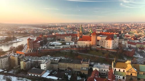 Wawel in Winter at Sunset From a Bird'seye View