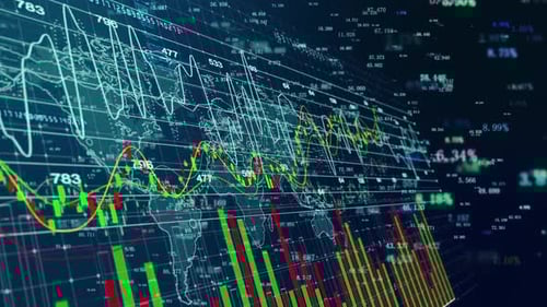Futuristic Corporate Business Data Analysis with Global Stock Market Charts