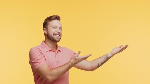 Expressive Young Man Over Vibrant Background Studio Portrait of Handsome Person