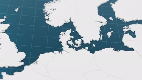 Highlight with Blue of Denmark 3d Map with Pointer Pin Surrounded with Other Countries in White