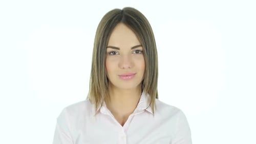 Young Adult Woman Close Up Portrait on White