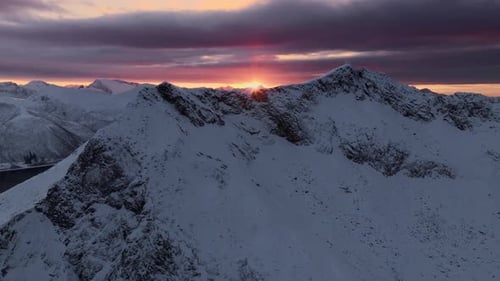 Aerial view of snow covered mountains, Norway.