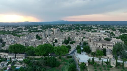 Panoramic Aerial View Of Uzès Historic Town In Southern France.