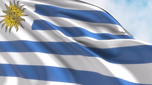 Waving Uruguay Flag Realistic Animation Loop