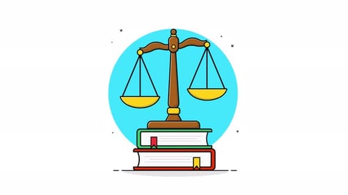 Animated Justice Scale and Books in Flat Design