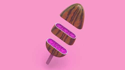 Stylized Watermelon Popsicle with Dragon Fruit Interior Reveal