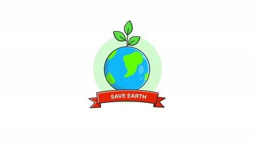 Animated Save Earth Icon with Rotating Globe and Growing Plant