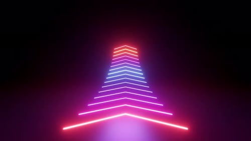 indicador intermitente colorido abstrato, seta de néon mostra a direção para frente ou para cima