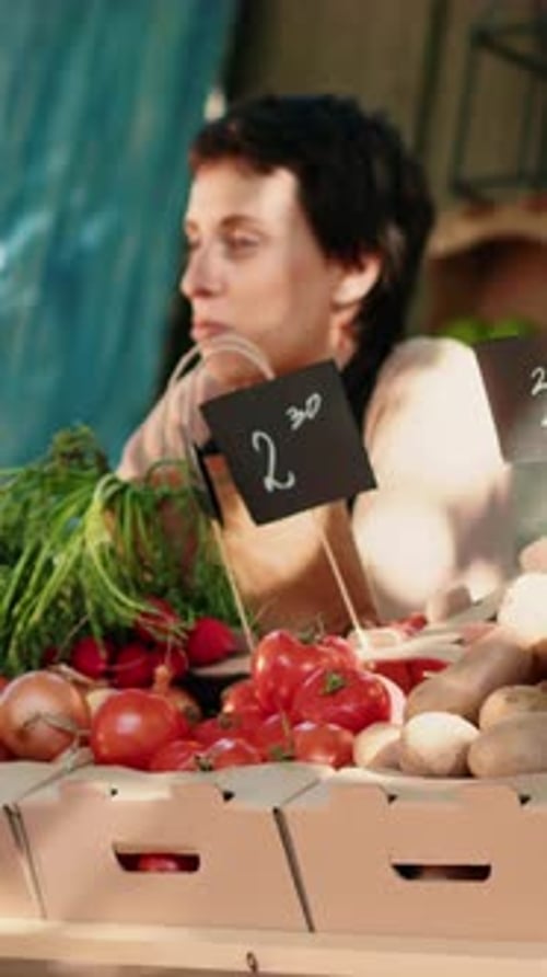 Vertical Video Local Vendor Selling Homegrown Products to Woman