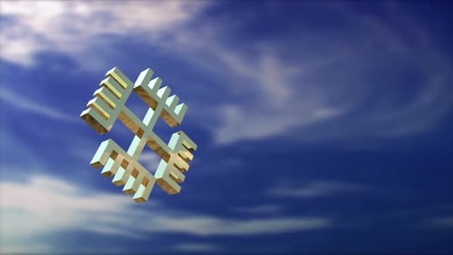 Golden Geometric Logo Reveal with Rotating Abstract Cube in Sky