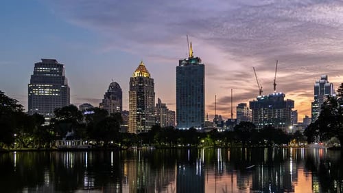 Modern City View Modern Highrise Buildings at Sunset Cityscape Business Centers and Corporate