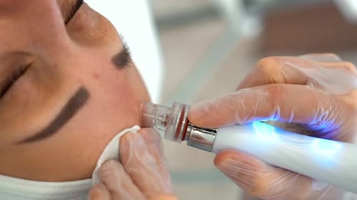 Receiving Facial Skincare Treatment with Modern Device