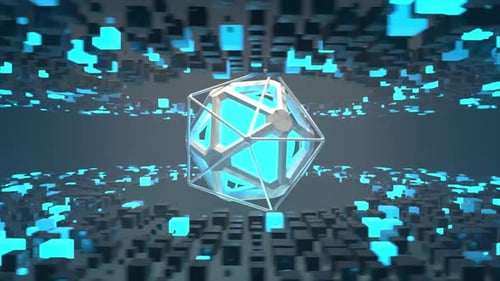 Abstract Geometric Shape with Glowing Digital Cubes Animation