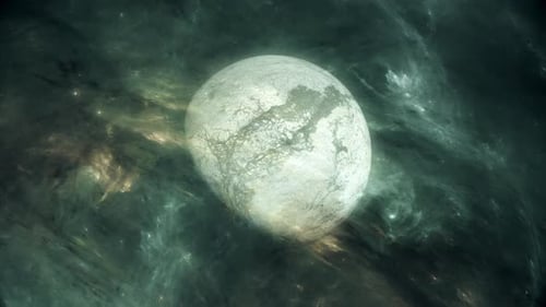 Rotating Abstract Planet in Cosmic Nebula Background Animation