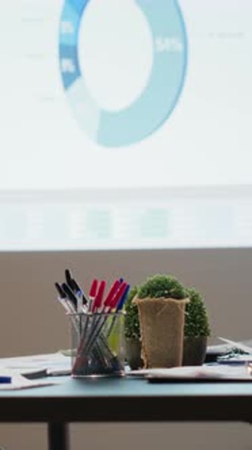 Vertical Video Professional Workspace in a Multinational Enterprise Shows an Empty Dark Office