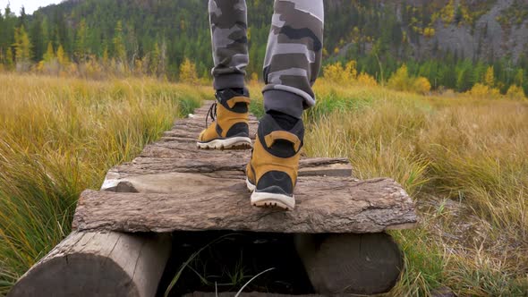 Man Walking Feet Forest Road in Activities Travel Outdoor Mountains ...