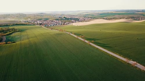 Aerial View of Green Fields and Rural Landscape