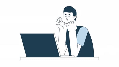 Flat Design Animation of Bored Person Working on Laptop