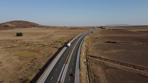 Aerial View of Highway Road at Sunset in Autumn