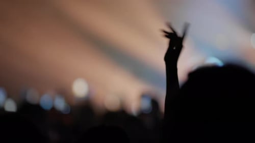 Crowd Silhouettes Enjoying a Concert with Glowing Stage Lights