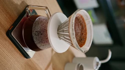 Fresh Coffee being Brewed with Pour Over