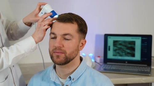 Scalp Examination with Dermatoscope in Clinic
