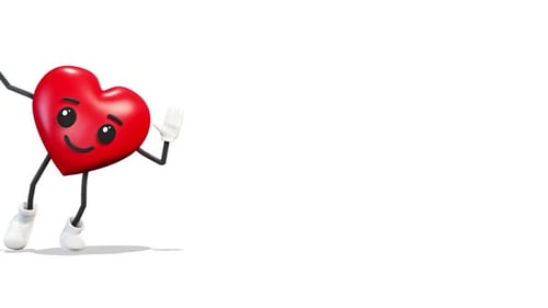 3D Cartoon Heart Character Waving Animation