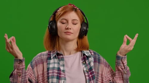 Meditation and breathing woman or health wellness for spirituality or peace over green screen backgr