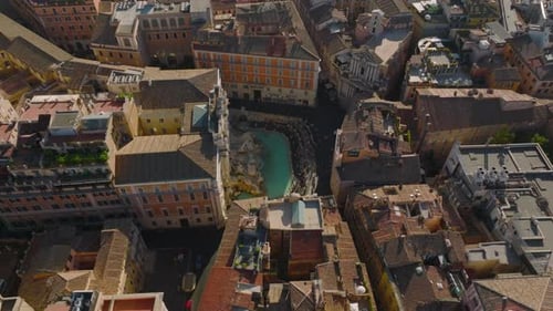 Aerial Footage of Famous Tourist Attraction Baroque Trevi Fountain