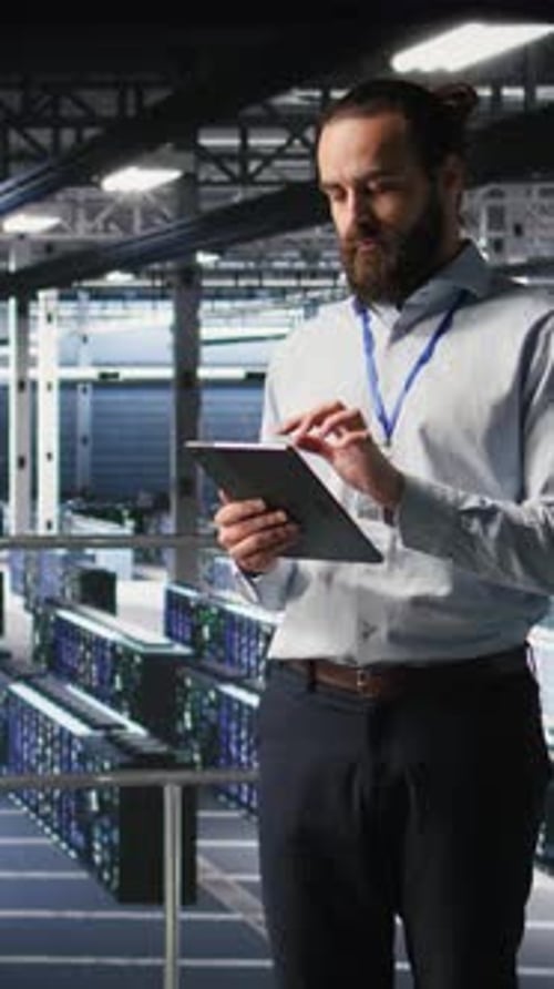 Vertical Video Computer Scientists in Data Center Monitoring Neural Network LLM Visualization