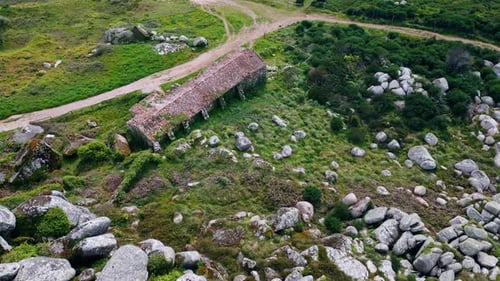 Picturesque Green Mountain Hills Covered Fresh Grass Under Cloudy Sky Drone View