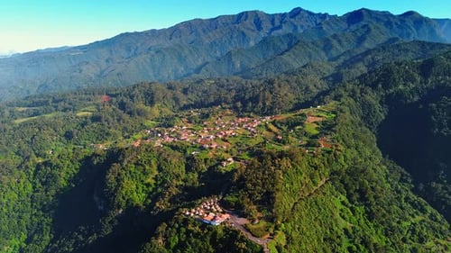 Village in the little valley on the top of the picturesque mountain