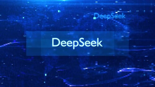 DeepSeek Digital Text Animation over Futuristic World Map and HUD Effects