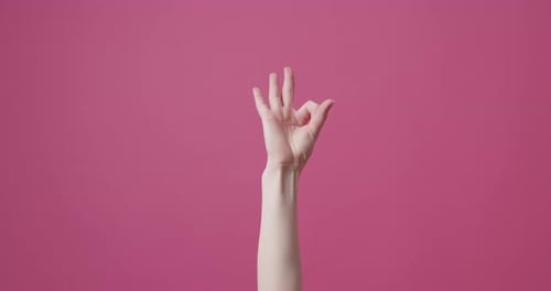 Hand Making Gestures Against a Pink Background