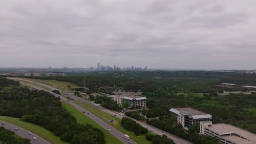 Aerial View Highways Under a Cloudy Sky Austin Vibrant Capital City of Texas Cityscape in the