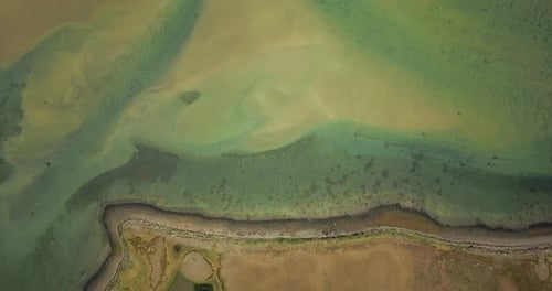 sea and river meet in northern Iceland, Aerial view